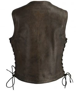 M-BOSS Motorcycle Apparel M Boss Motorcycle Apparel BOS24500 Ladies Leather Distressed Brown 6 Pocket Vest Motorcycle Vests