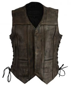 M-BOSS Motorcycle Apparel M Boss Motorcycle Apparel BOS24500 Ladies Leather Distressed Brown 6 Pocket Vest Motorcycle Vests
