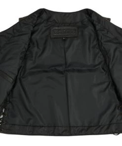 M-BOSS Motorcycle Apparel M Boss Motorcycle Apparel BOS24500 Ladies Leather Distressed Grey 6 Pocket Vest With Quick Draw Pocket Motorcycle Vests