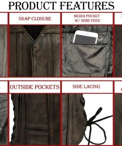 M-BOSS Motorcycle Apparel M Boss Motorcycle Apparel BOS24500 Ladies Leather Distressed Brown 6 Pocket Vest Motorcycle Vests