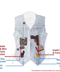 M-BOSS Motorcycle Apparel M Boss Motorcycle Apparel BOS24500 Ladies Leather Distressed Grey 6 Pocket Vest With Quick Draw Pocket Motorcycle Vests