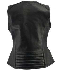 M-BOSS Motorcycle Apparel M Boss Motorcycle Apparel BOS24501 Ladies Black Leather Plain Side Zipper Front Vest