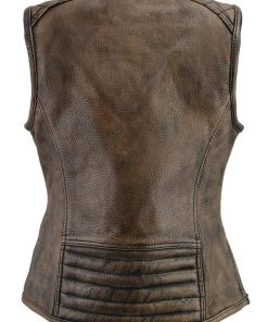 M-BOSS Motorcycle Apparel M Boss Motorcycle Apparel BOS24501 Ladies Black And Beige Leather Plain Side Zipper Front Vest