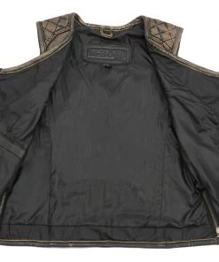 M-BOSS Motorcycle Apparel M Boss Motorcycle Apparel BOS24501 Ladies Black And Beige Leather Plain Side Zipper Front Vest