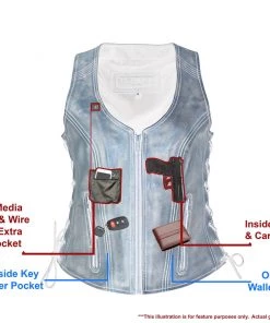 M-BOSS Motorcycle Apparel M Boss Motorcycle Apparel BOS24501 Ladies Black Leather Plain Side Zipper Front Vest