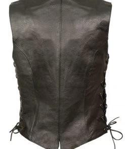 M-BOSS Motorcycle Apparel M Boss Motorcycle Apparel BOS24502 Ladies Leather Black Classic Snap Front Side Lace Vest Motorcycle Vests