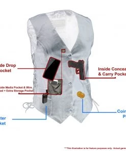 M-BOSS Motorcycle Apparel M Boss Motorcycle Apparel BOS24502 Ladies Leather Black Classic Snap Front Side Lace Vest Motorcycle Vests