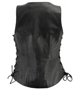 M-BOSS Motorcycle Apparel M Boss Motorcycle Apparel BOS24503 Ladies Black Leather Side Lace Zipper Front Vest