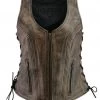 M-BOSS Motorcycle Apparel M Boss Motorcycle Apparel BOS24503 Ladies Black And Beige Leather Side Lace Zipper Front Vest