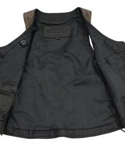 M-BOSS Motorcycle Apparel M Boss Motorcycle Apparel BOS24503 Ladies Black And Beige Leather Side Lace Zipper Front Vest