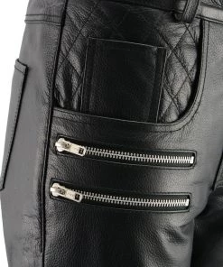 M-BOSS Motorcycle Apparel M Boss Motorcycle Apparel BOS26500 Ladies Black Vixen Leather Motorcycle Pants With Quilted Belt Detailing Motorycle Pants & Chaps