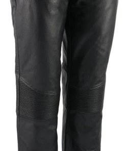 M-BOSS Motorcycle Apparel M Boss Motorcycle Apparel BOS26500 Ladies Black Vixen Leather Motorcycle Pants With Quilted Belt Detailing Motorycle Pants & Chaps