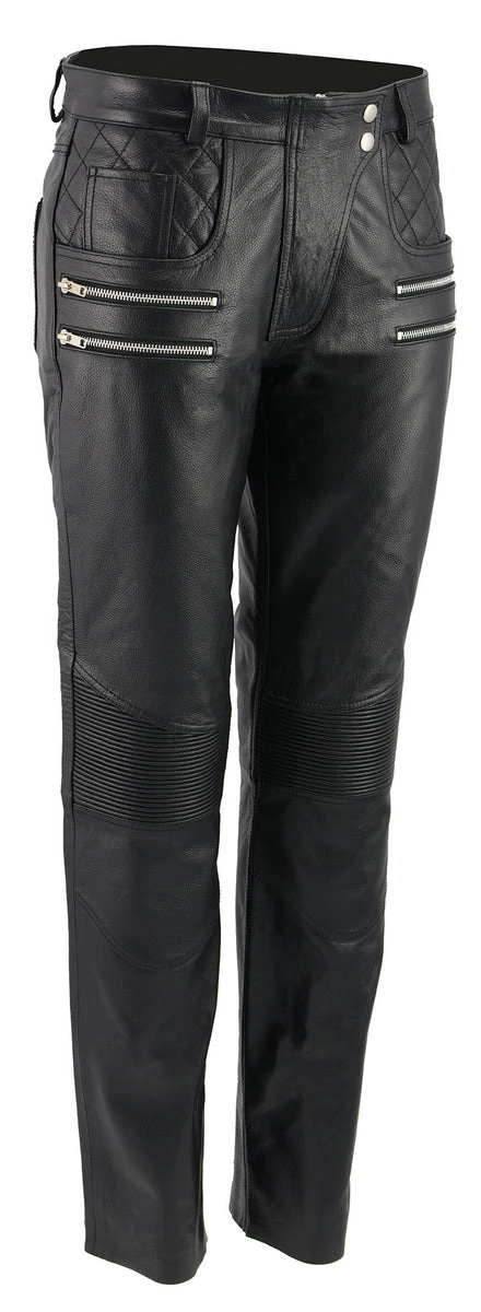 M-BOSS Motorcycle Apparel M Boss Motorcycle Apparel BOS26500 Ladies Black Vixen Leather Motorcycle Pants With Quilted Belt Detailing Motorycle Pants & Chaps