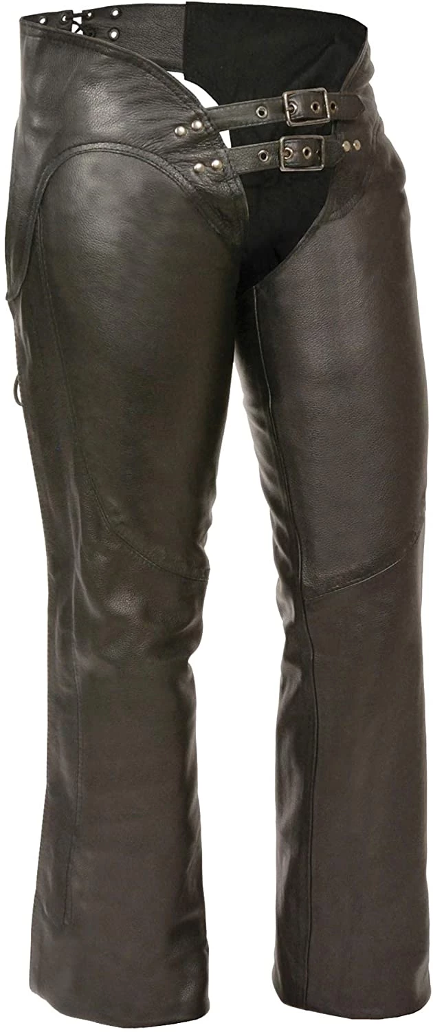 M-BOSS Motorcycle Apparel M Boss Motorcycle Apparel BOS26502 Women’s Black Low-Rise Leather Chaps