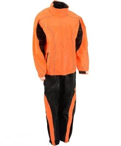 M-Boss Motorcycle Apparel BOS29600 Women's Black And Neon-Orange Two Piece High Visibility Rain Suit