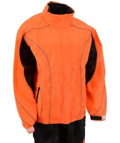 M-Boss Motorcycle Apparel BOS29600 Women's Black And Neon-Orange Two Piece High Visibility Rain Suit
