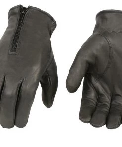 Xelement XG37532 Men's Black Thermal Lined Leather Gloves With Zipper Closure