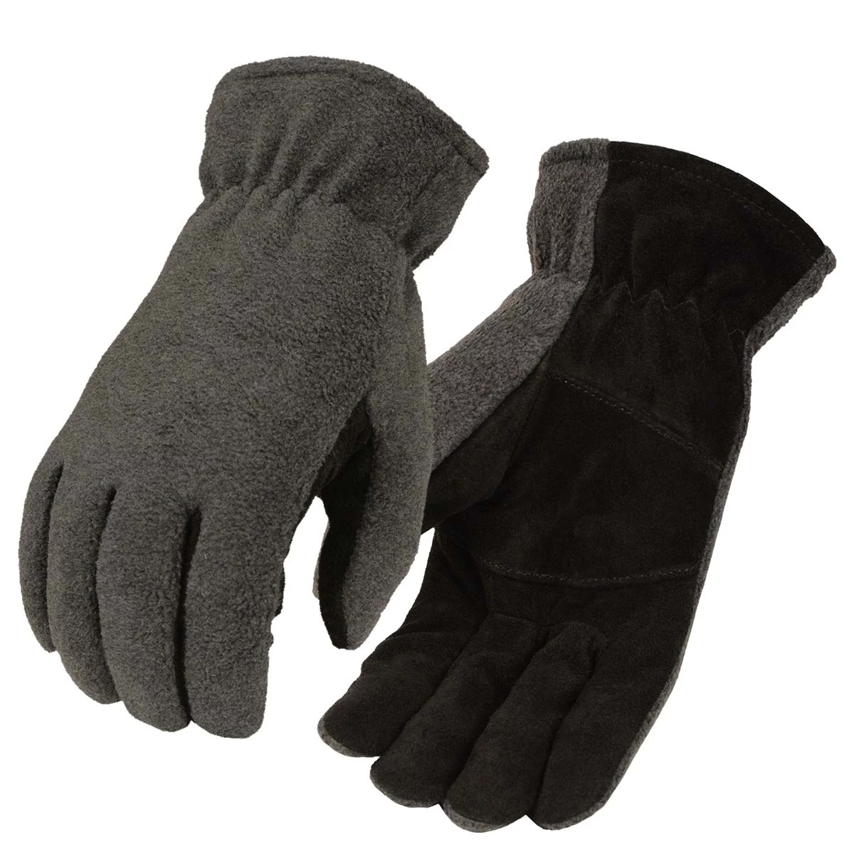 M-Boss Motorcycle Apparel BOS37554 Men's Grey Fleece With Suede Palm Thermal Lined Gloves