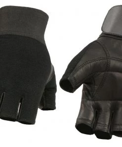 Xelement XG37562 Men's Black Leather With Spandex Fingerless Gloves