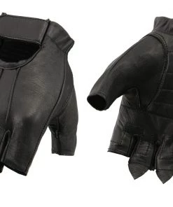 M-BOSS Motorcycle Apparel Riding Gear M Boss Motorcycle Apparel BOS37563 Men's Black Welted Gel Palm Leather Fingerless Gloves