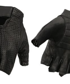 M-BOSS Motorcycle Apparel Riding Gear M Boss Motorcycle Apparel BOS37564 Men's Black Perforated Leather Gel Palm Fingerless Gloves