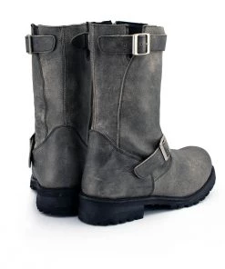 M-BOSS Motorcycle Apparel M-Boss Apparel BOS49000 Men's Classic 12-inch Distress Grey Harness Leather Motorcycle Boots Riding Gear