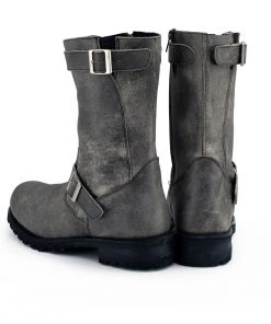 M-BOSS Motorcycle Apparel M-Boss Apparel BOS49000 Men's Classic 12-inch Distress Grey Harness Leather Motorcycle Boots Riding Gear