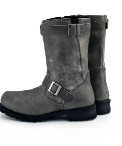 M-BOSS Motorcycle Apparel M-Boss Apparel BOS49000 Men's Classic 12-inch Distress Grey Harness Leather Motorcycle Boots Riding Gear