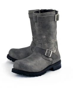 M-BOSS Motorcycle Apparel M-Boss Apparel BOS49000 Men's Classic 12-inch Distress Grey Harness Leather Motorcycle Boots Riding Gear