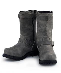 M-BOSS Motorcycle Apparel M-Boss Apparel BOS49000 Men's Classic 12-inch Distress Grey Harness Leather Motorcycle Boots Riding Gear