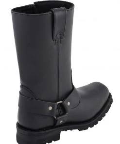 M-BOSS Motorcycle Apparel M-Boss Apparel BOS49001 Men's Classic 12-inch Black Harness Leather Motorcycle Boots Riding Gear