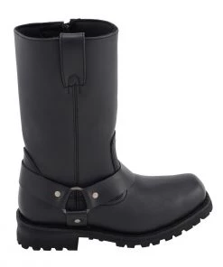 M-BOSS Motorcycle Apparel M-Boss Apparel BOS49001 Men's Classic 12-inch Black Harness Leather Motorcycle Boots Riding Gear
