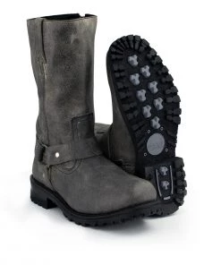M-BOSS Motorcycle Apparel M-Boss Apparel BOS49001 Men's Classic 12-inch Distress Grey Harness Leather Motorcycle Boots
