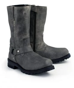 M-BOSS Motorcycle Apparel M-Boss Apparel BOS49001 Men's Classic 12-inch Distress Grey Harness Leather Motorcycle Boots