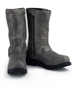 M-BOSS Motorcycle Apparel M-Boss Apparel BOS49001 Men's Classic 12-inch Distress Grey Harness Leather Motorcycle Boots