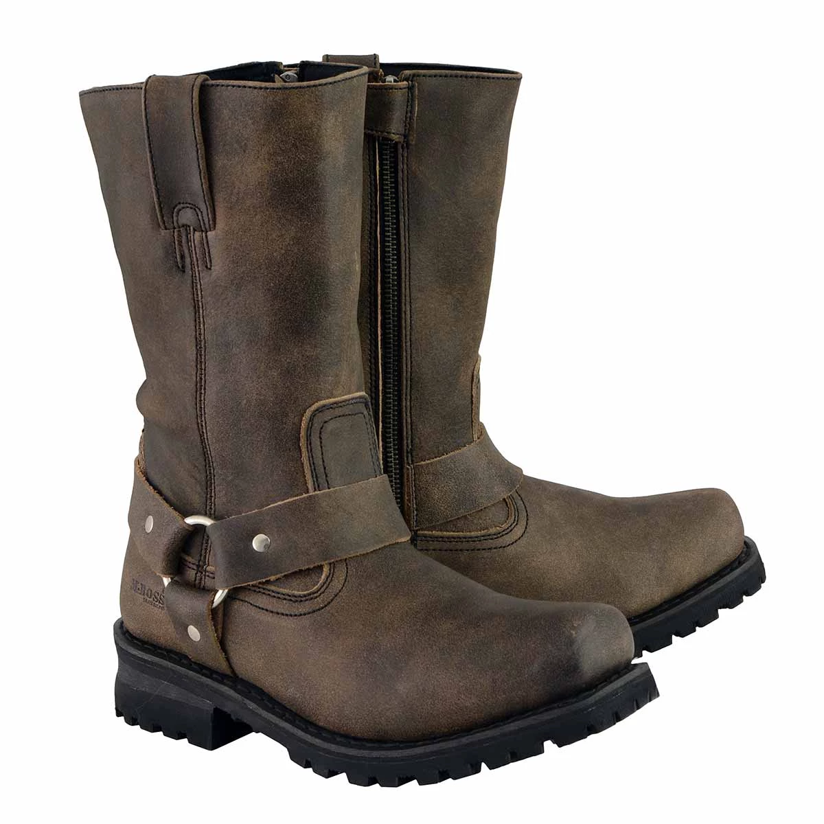 M-BOSS Motorcycle Apparel M Boss Apparel BOS49002 Men’s 11-inch Classic Distressed Brown Harness Square Toe Boots Riding Gear