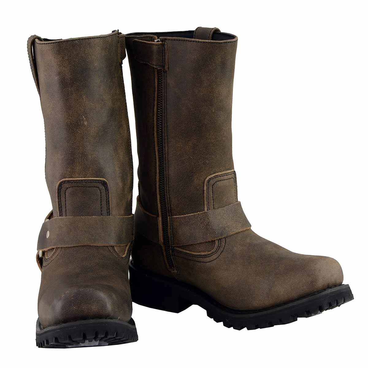 M-BOSS Motorcycle Apparel M Boss Apparel BOS49002 Men’s 11-inch Classic Distressed Brown Harness Square Toe Boots Riding Gear