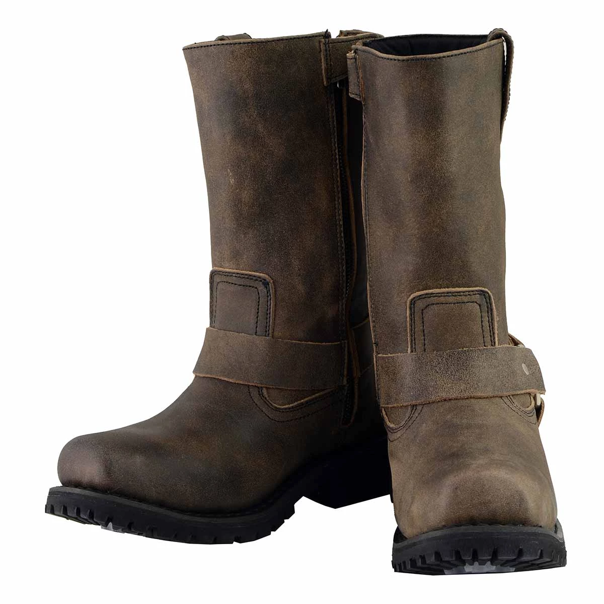 M-BOSS Motorcycle Apparel M Boss Apparel BOS49002 Men’s 11-inch Classic Distressed Brown Harness Square Toe Boots Riding Gear