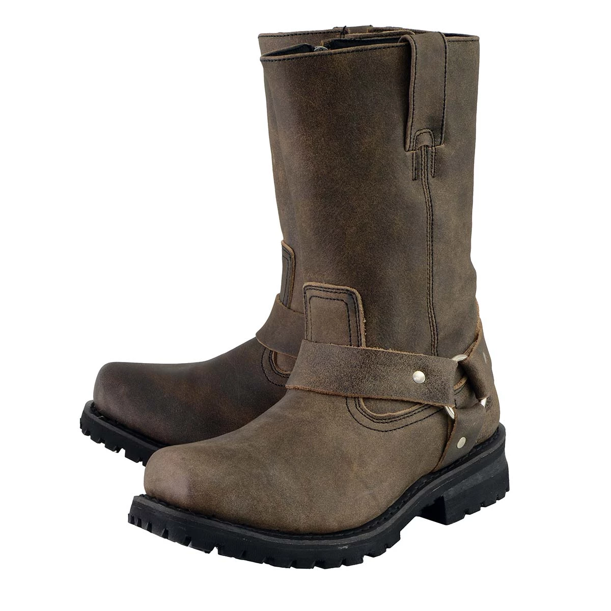 M-BOSS Motorcycle Apparel M Boss Apparel BOS49002 Men’s 11-inch Classic Distressed Brown Harness Square Toe Boots Riding Gear