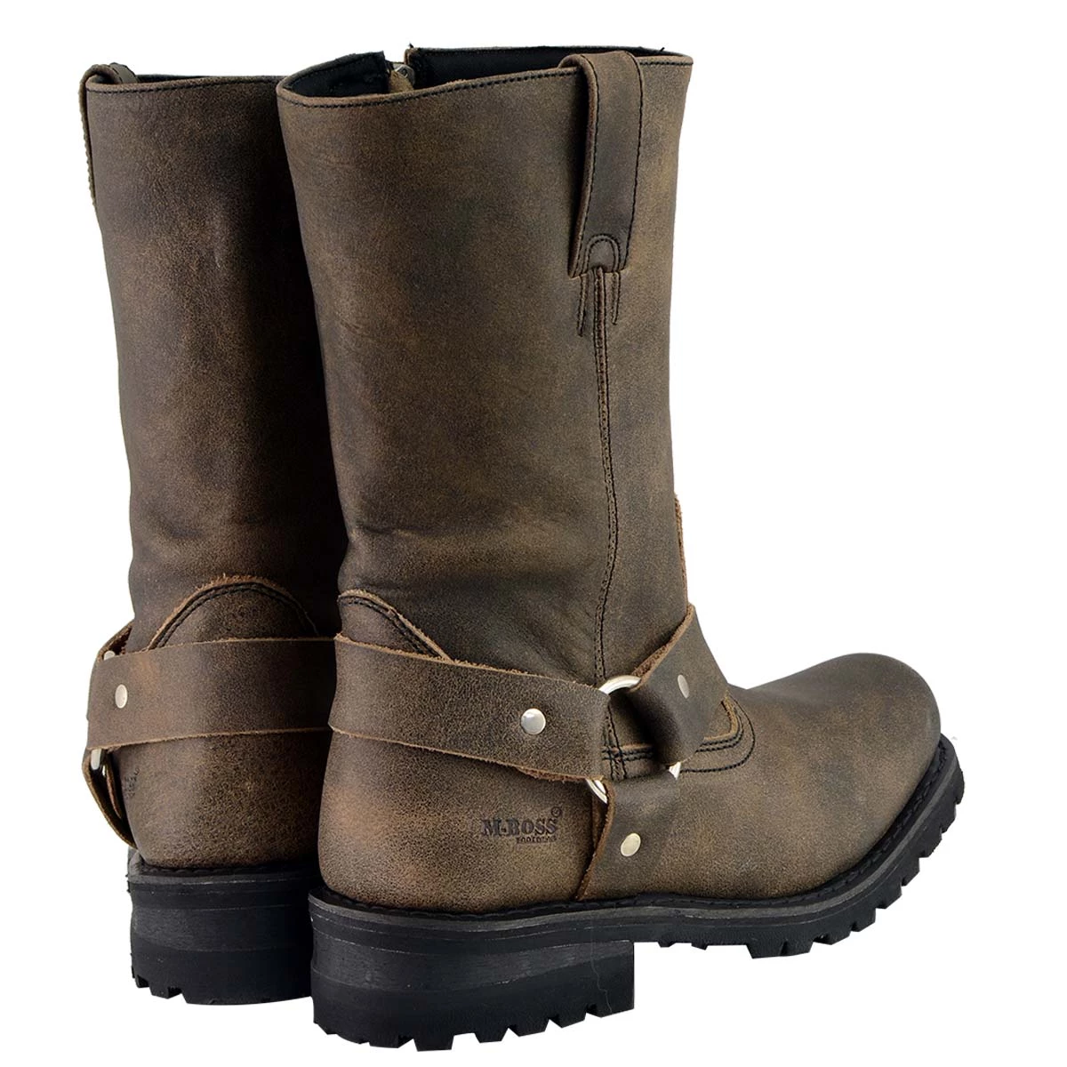 M-BOSS Motorcycle Apparel M Boss Apparel BOS49002 Men’s 11-inch Classic Distressed Brown Harness Square Toe Boots Riding Gear