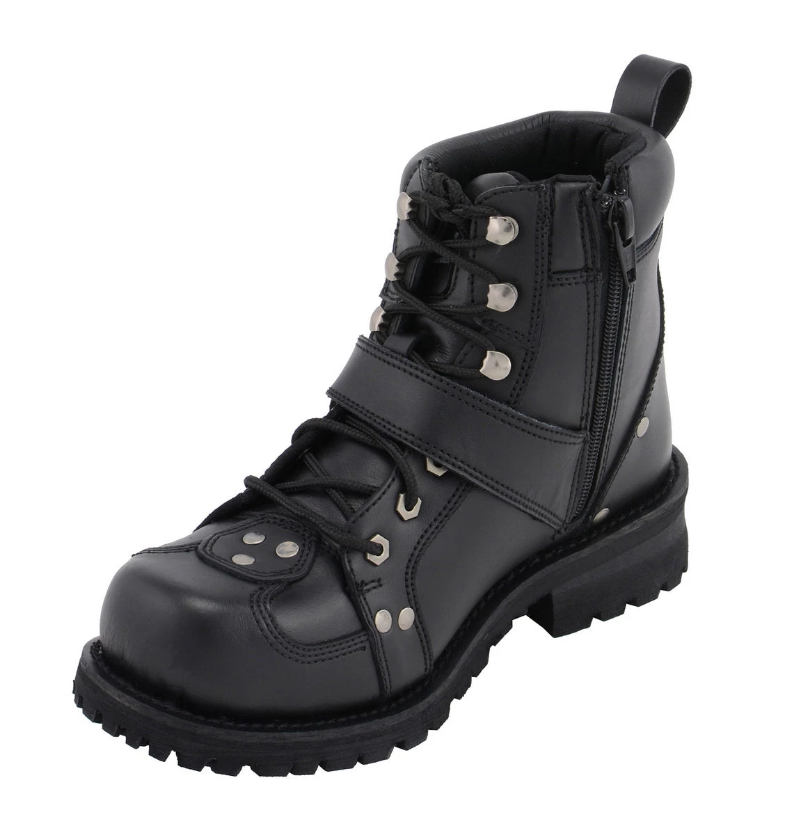 M-BOSS Motorcycle Apparel M Boss Apparel BOS49003 Men's 7 Inch 'Road Captain' Black Leather Motorcycle Boots Riding Gear