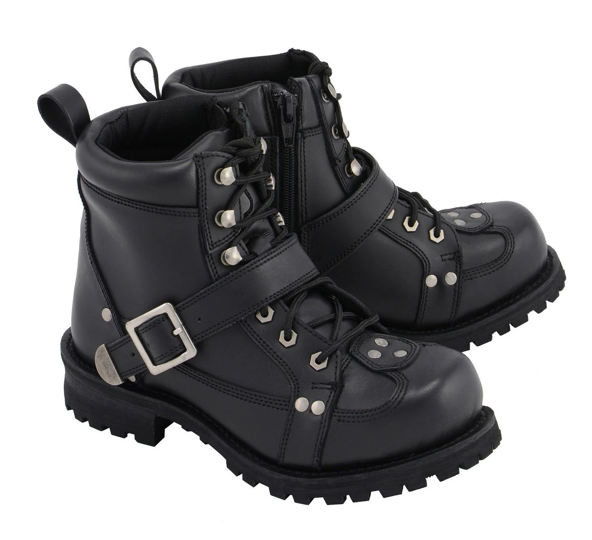 M-BOSS Motorcycle Apparel M Boss Apparel BOS49003 Men's 7 Inch 'Road Captain' Black Leather Motorcycle Boots Riding Gear