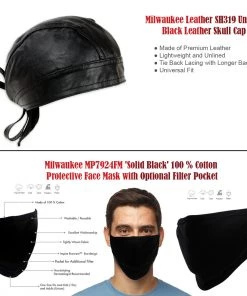 Riding Gear Men’s Box-2 Bundle Pack With NexGen Flannel Hoodie, Biker Clothing T-Shirt, Milwaukee Leather Skull Cap And Milwaukee Leather Face Mask