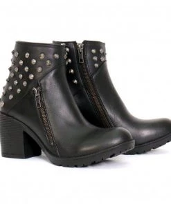 Hot Leathers BTL1003 Ladies 5-inch Black Studded Ankle Leather Boots With Side Zippers Riding Gear