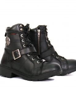 Riding Gear Hot Leathers BTL1004 Ladies 6-inch Black Lace-Up Leather Boots With Buckle Strap