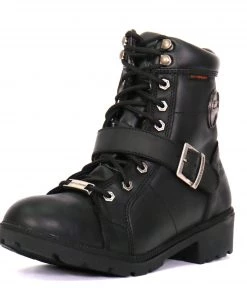 Riding Gear Hot Leathers BTL1004 Ladies 6-inch Black Lace-Up Leather Boots With Buckle Strap