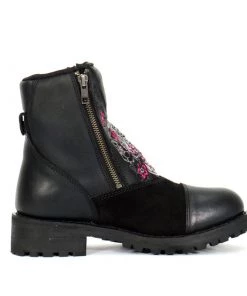 Hot Leathers BTL1009 Ladies Black Double Zip Sugar Skull Cap Toe Leather Boot