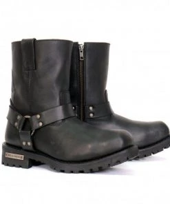 Hot Leathers BTM1004 Men's Black 8-inch Short Harness Leather Boots With Lug Sole Riding Gear