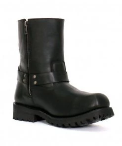 Hot Leathers BTM1004 Men's Black 8-inch Short Harness Leather Boots With Lug Sole Riding Gear