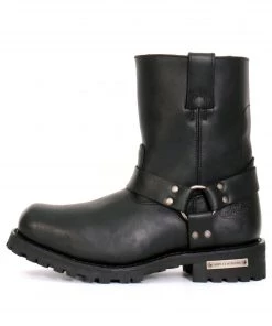 Hot Leathers BTM1004 Men's Black 8-inch Short Harness Leather Boots With Lug Sole Riding Gear